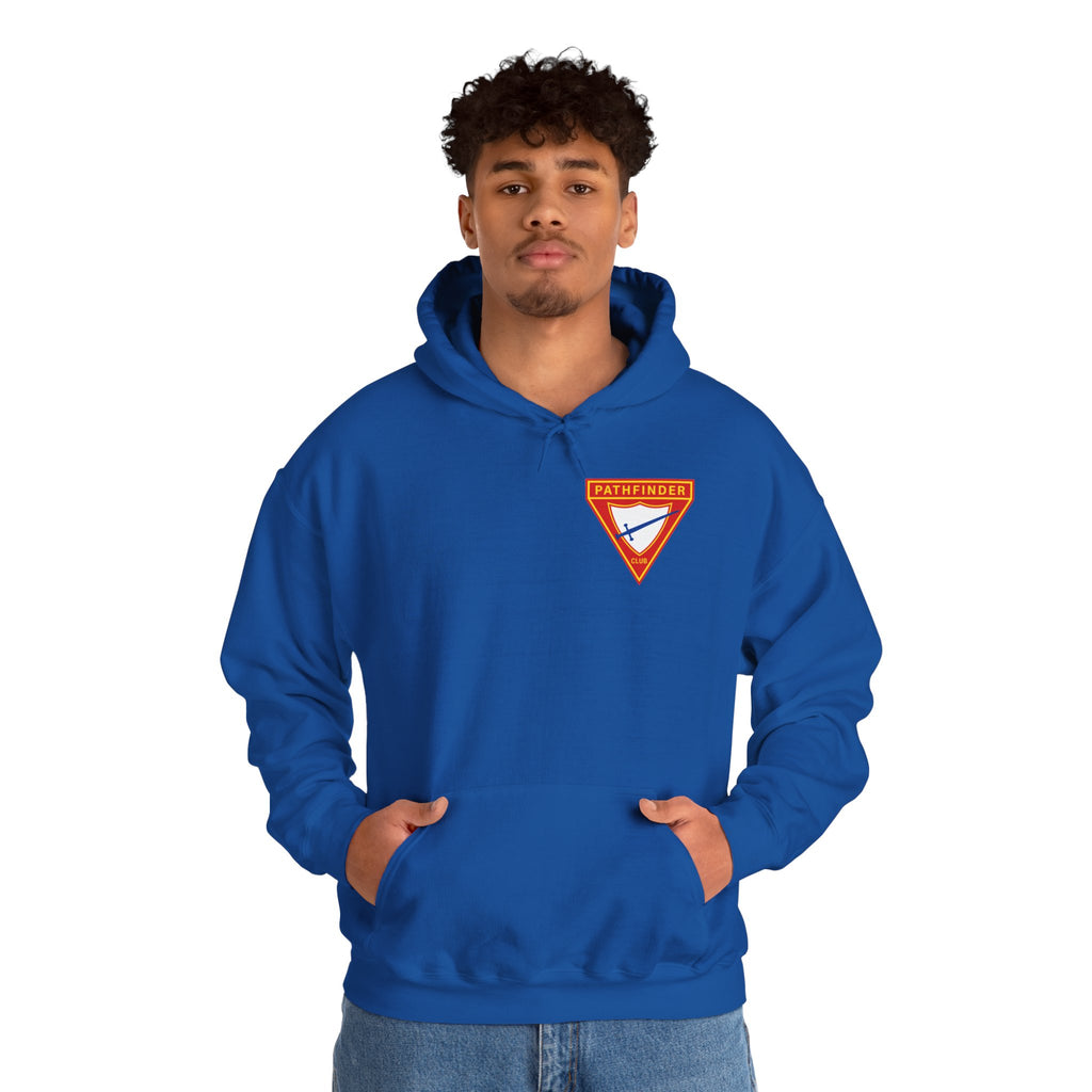 Pathfinder Club Hoodie — Vintage Triangle Patch Logo Hooded Sweatshirt