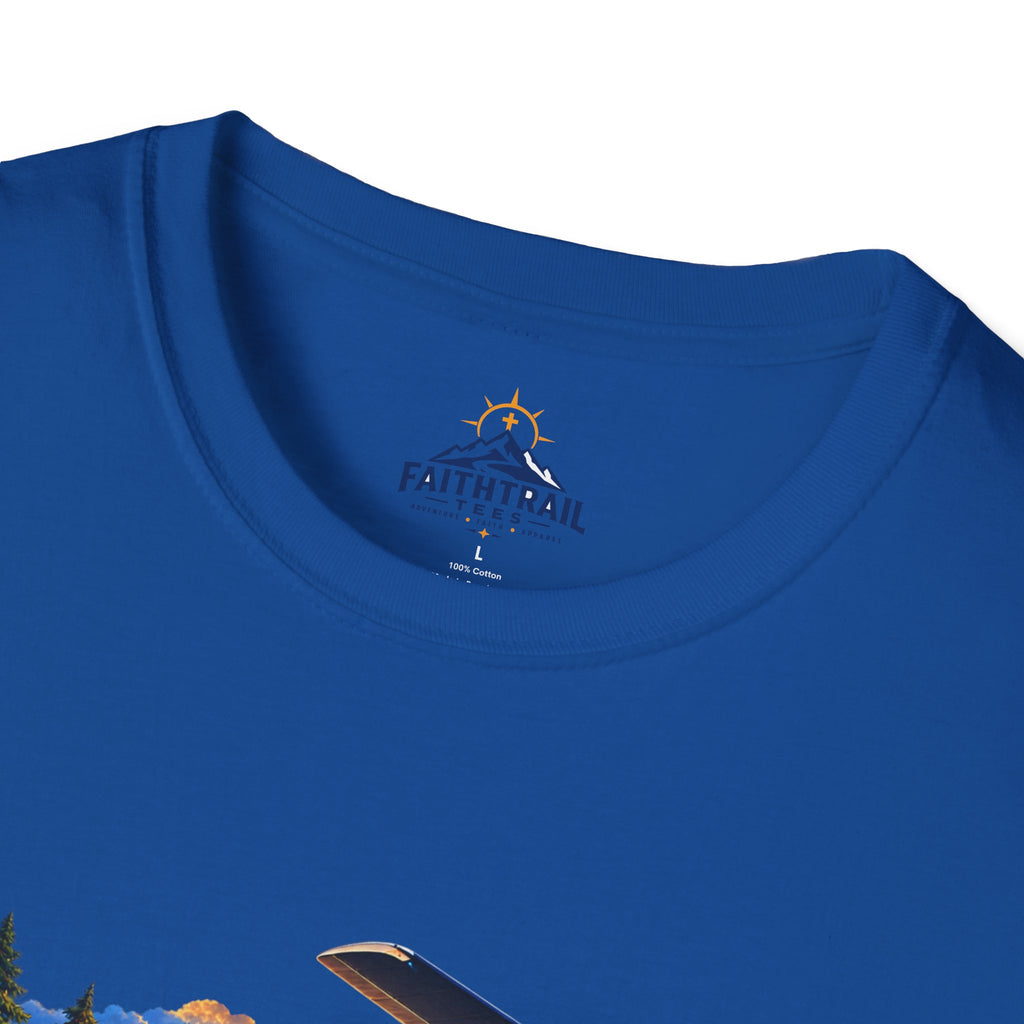 International Pathfinder Camporee 2029 (Stand Strong)- Coming Home T-Shirt — Vintage Airplane Sunset Travel Tee