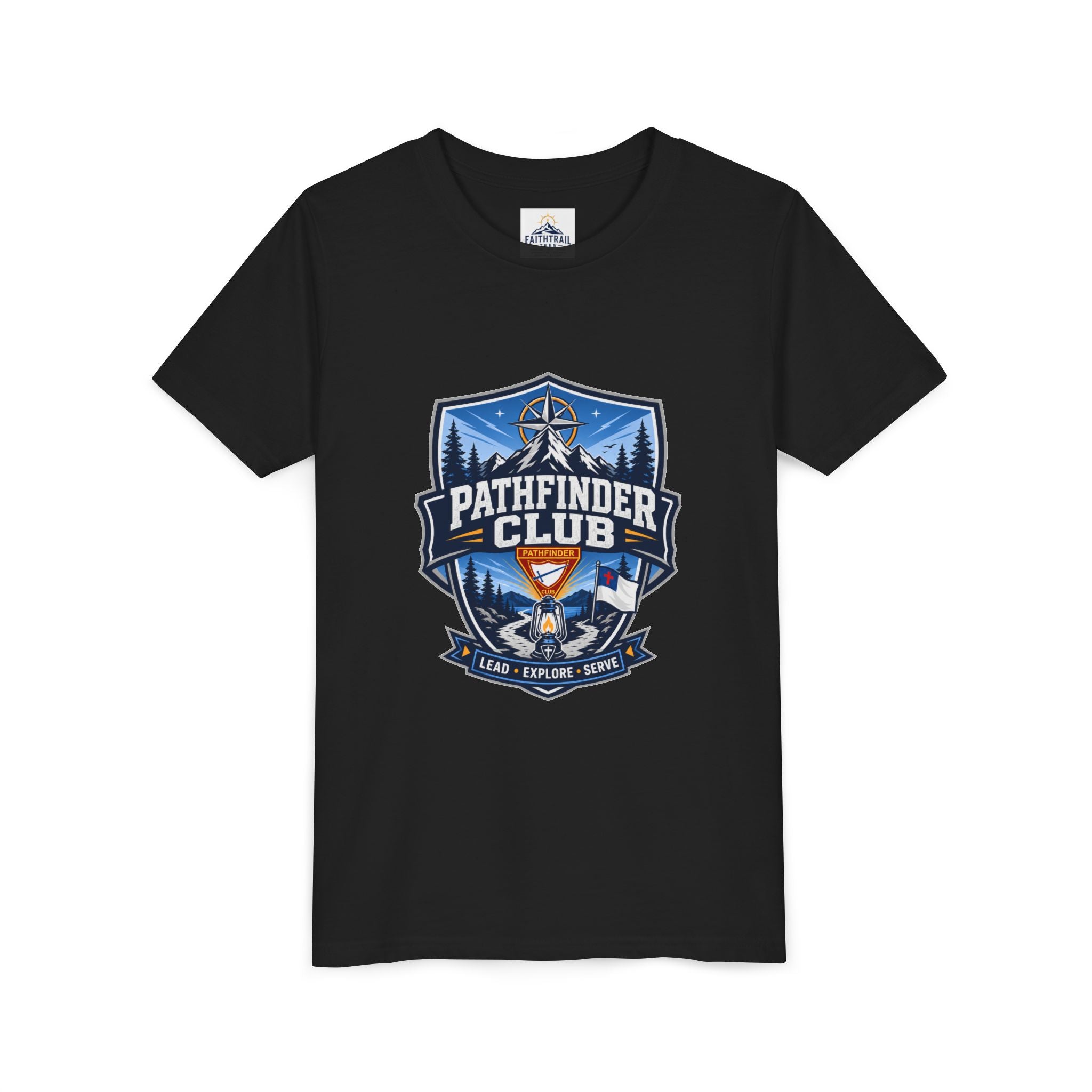 Pathfinder Club Youth T-Shirt | Camping Compass, Campfire, Pine Trees