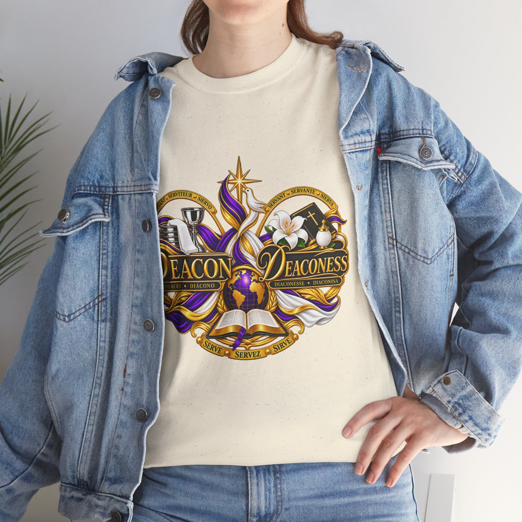 Deacon & Deaconess Heart Logo T-Shirt — Church Ministry Tee (Purple & Gold)