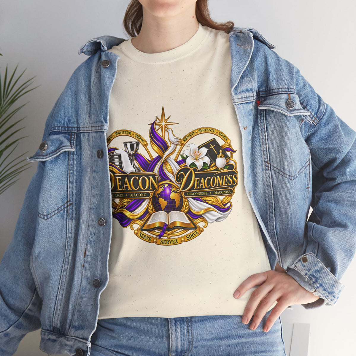 Deacon & Deaconess Heart Logo T-Shirt — Church Ministry Tee (Purple & Gold)
