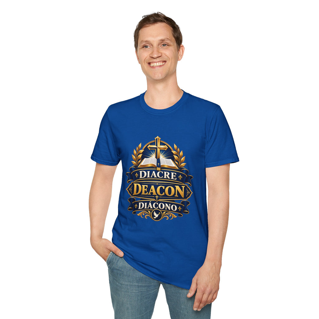 Deacon Faith T-Shirt — 'Diacre' Church Cross & Bible Emblem