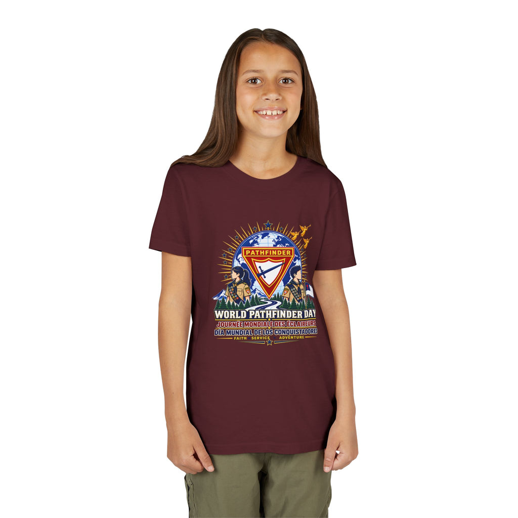Youth Tee — World Pathfinder Day Badge Graphic (Trilingual)