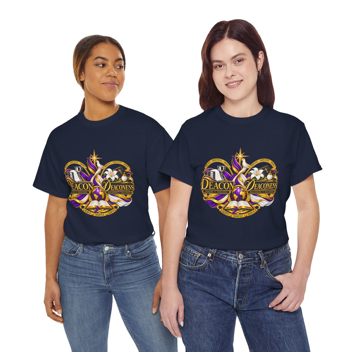 Deacon & Deaconess Heart Logo T-Shirt — Church Ministry Tee (Purple & Gold)