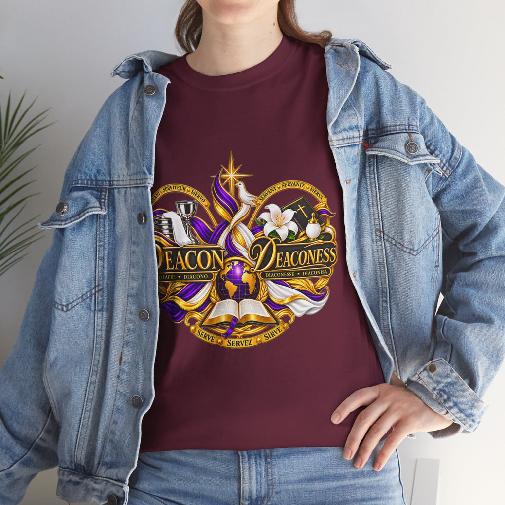 Deacon & Deaconess Heart Logo T-Shirt — Church Ministry Tee (Purple & Gold)