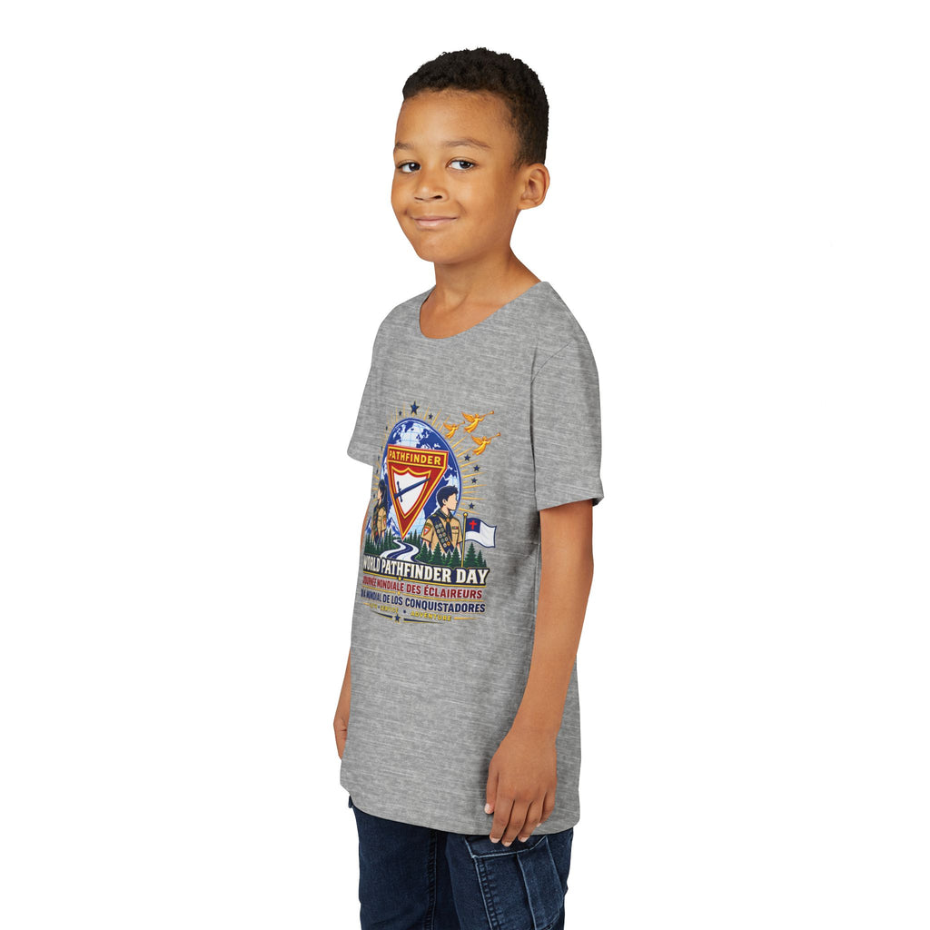 Youth Tee — World Pathfinder Day Badge Graphic (Trilingual)