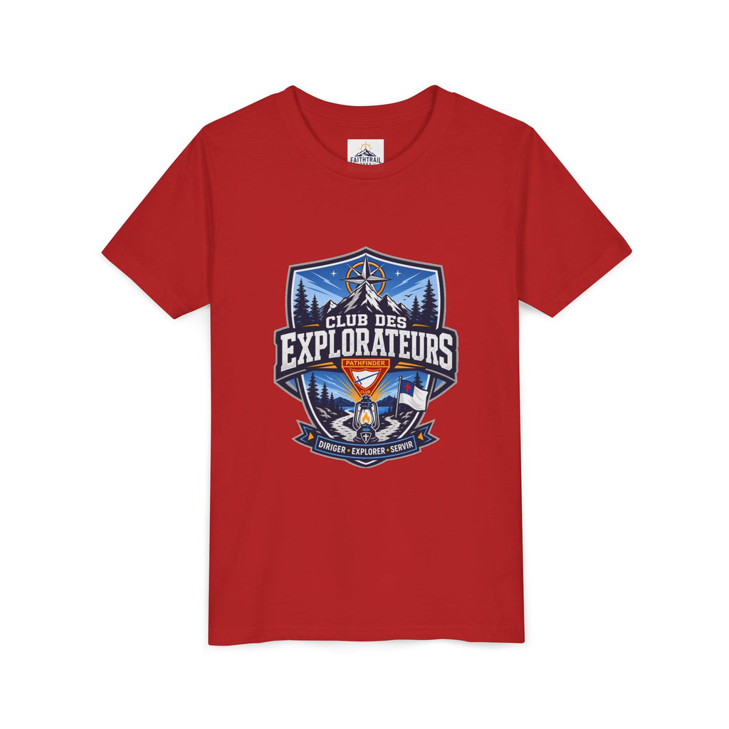 Explorateurs T-shirt pour les jeunes | Compas de camping, feu de camp, pins