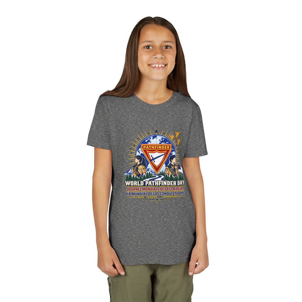 Youth Tee — World Pathfinder Day Badge Graphic (Trilingual)