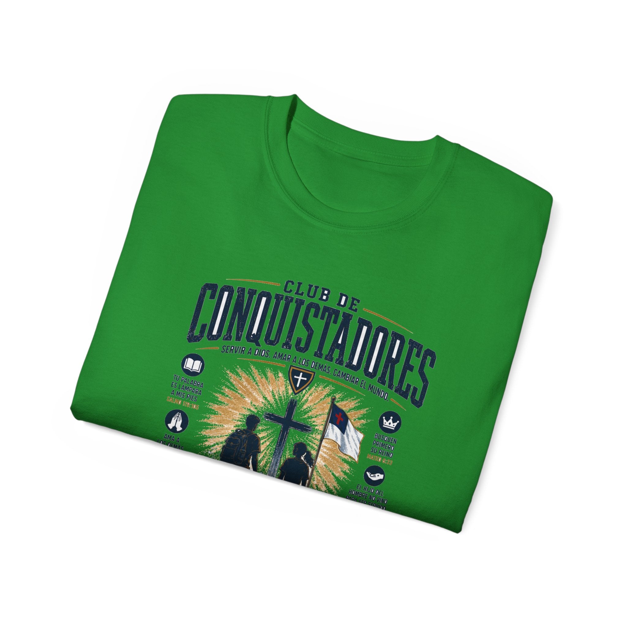 Conquistadores comprometido con su misión T-Shirt | Silueta de cruz cristiana, diseño de insignia de fe