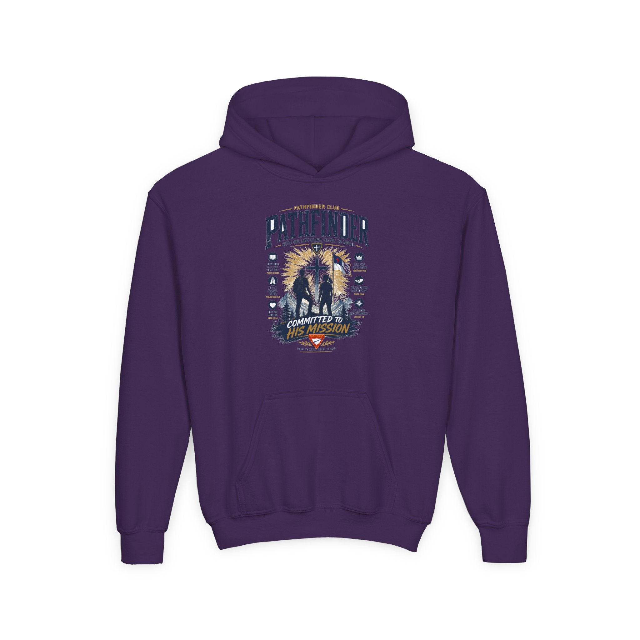 Pathfinder Cross Silhouette youth hoodie | Christian scout adventure design