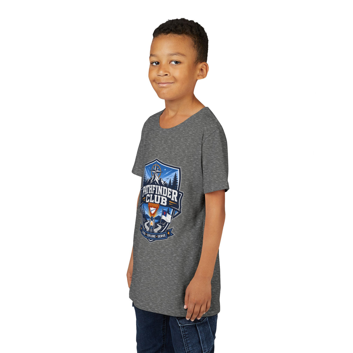 Conquistadores Camiseta para jóvenes | Camping Compass, Fogata, Pinos