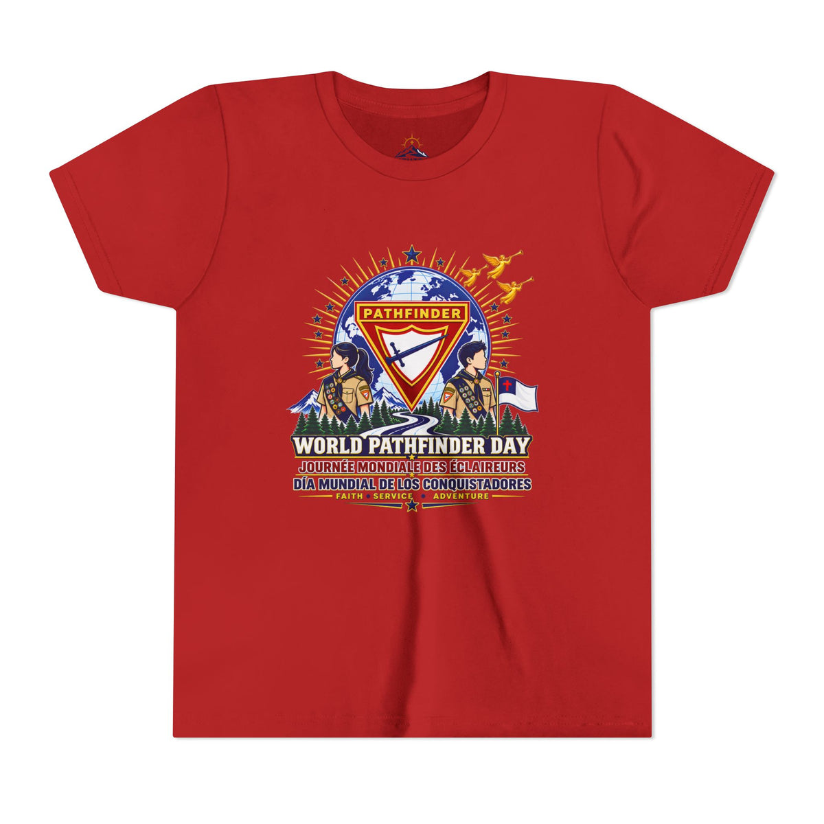Youth Tee — World Pathfinder Day Badge Graphic (Trilingual)