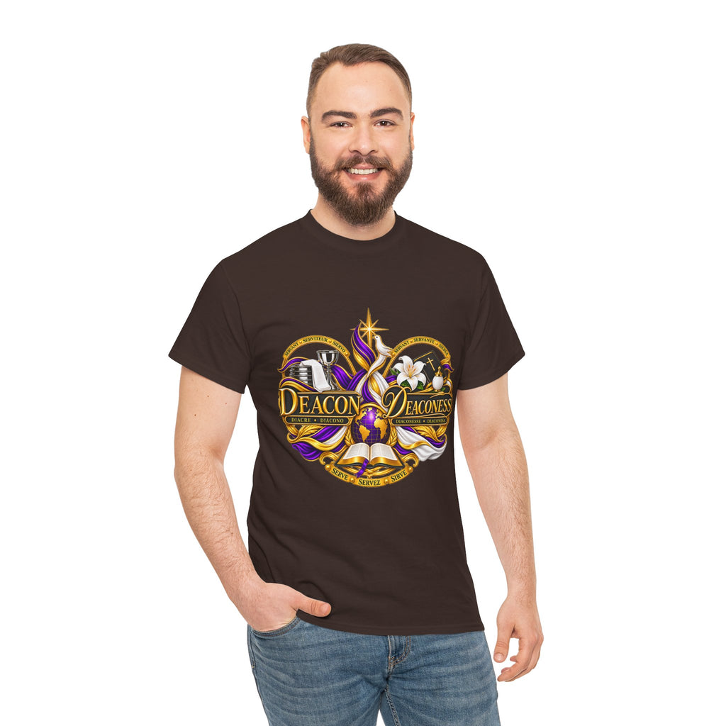 Deacon & Deaconess Heart Logo T-Shirt — Church Ministry Tee (Purple & Gold)