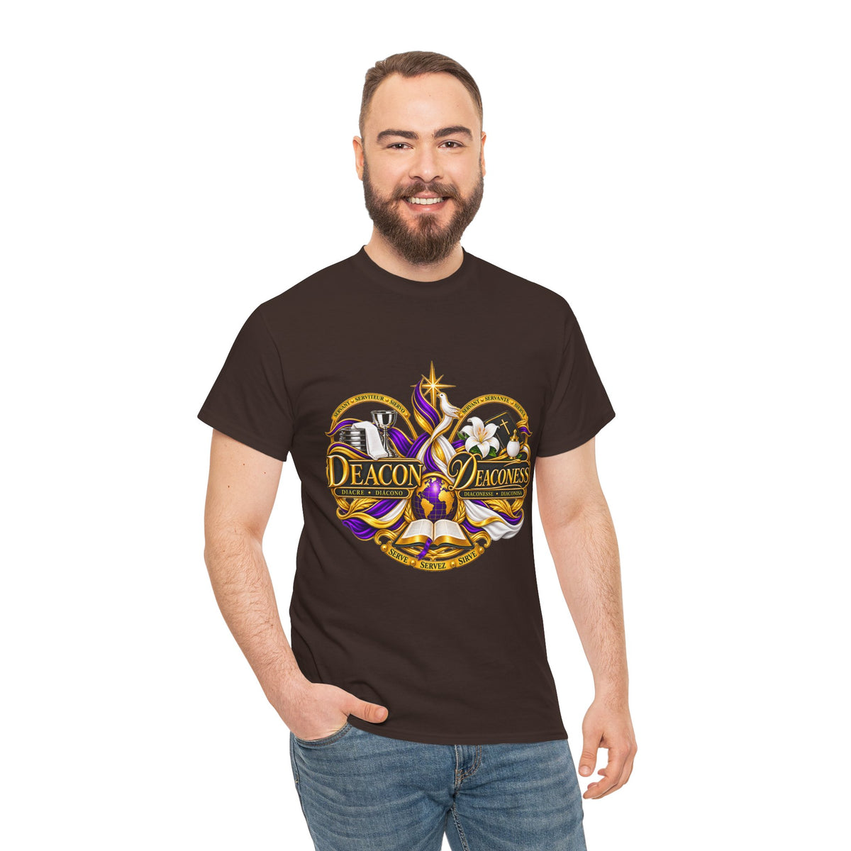 Deacon & Deaconess Heart Logo T-Shirt — Church Ministry Tee (Purple & Gold)