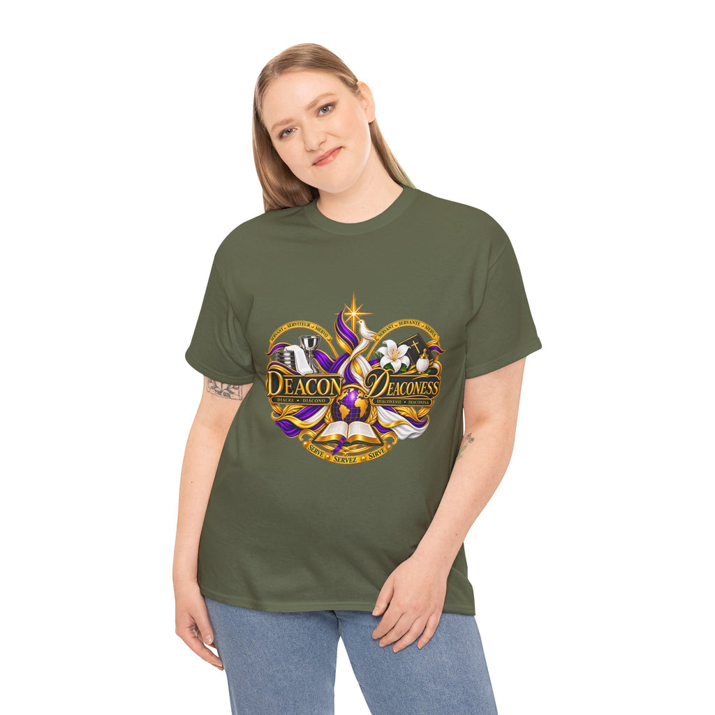 Deacon & Deaconess Heart Logo T-Shirt — Church Ministry Tee (Purple & Gold)