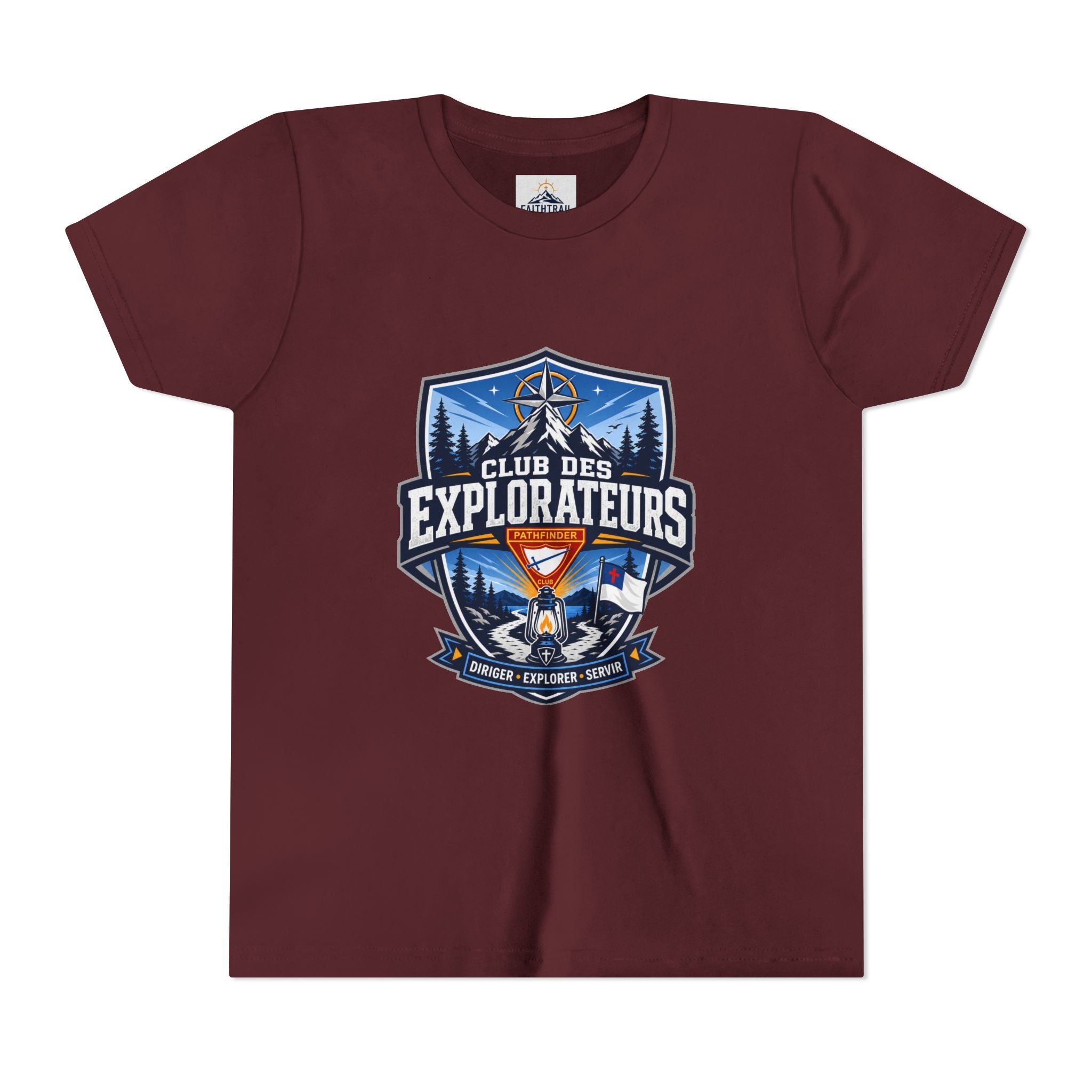 Explorateurs T-shirt pour les jeunes | Compas de camping, feu de camp, pins