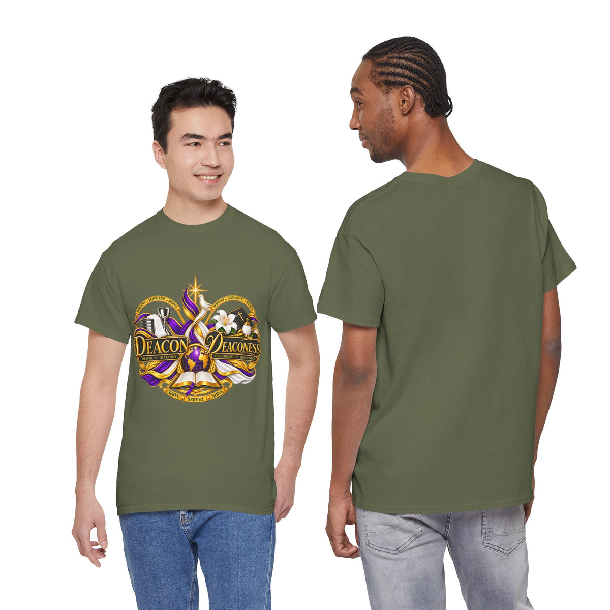 Deacon & Deaconess Heart Logo T-Shirt — Church Ministry Tee (Purple & Gold)