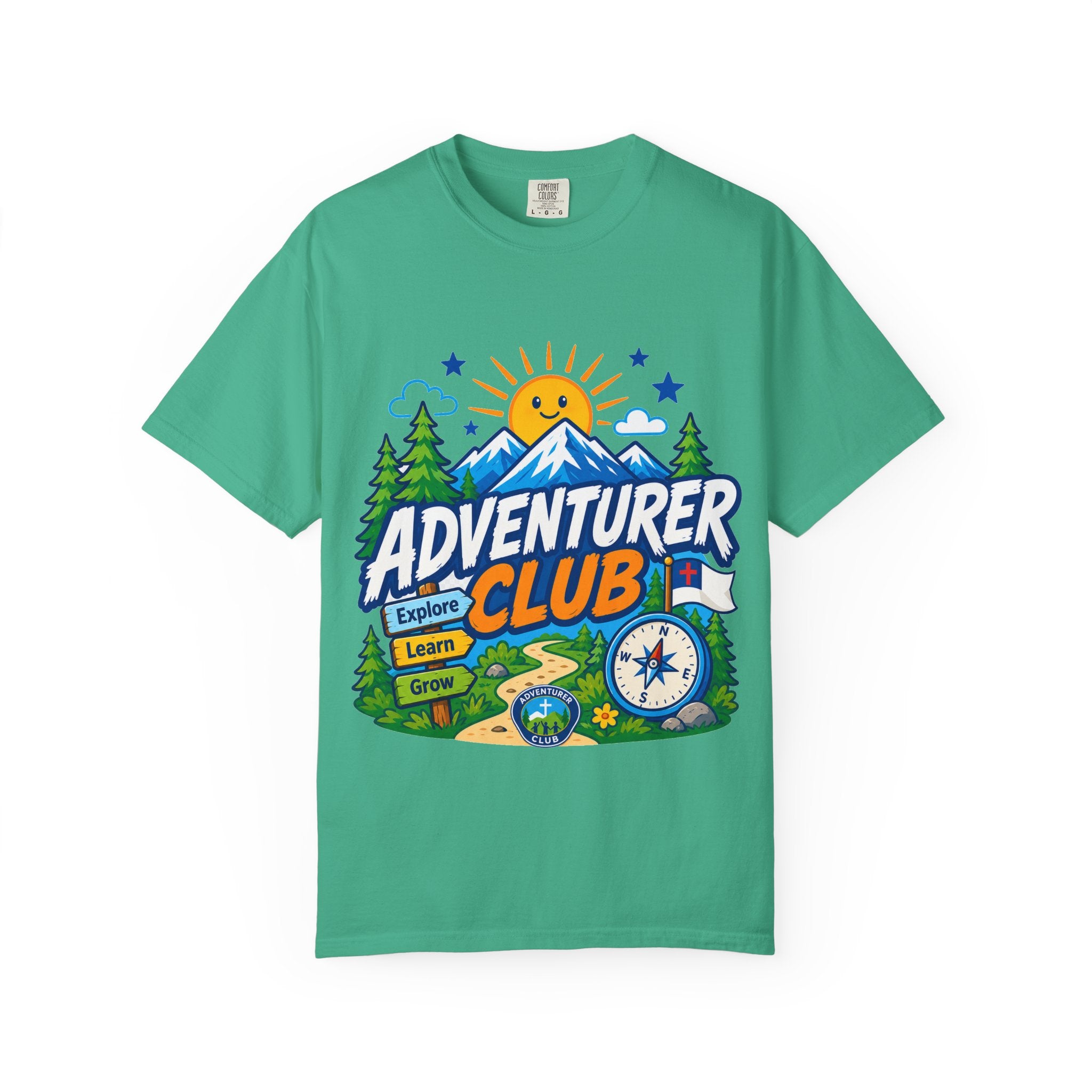 Adventurer Club Adult Unisex T-shirt | Camping Adventure Badge Graphic