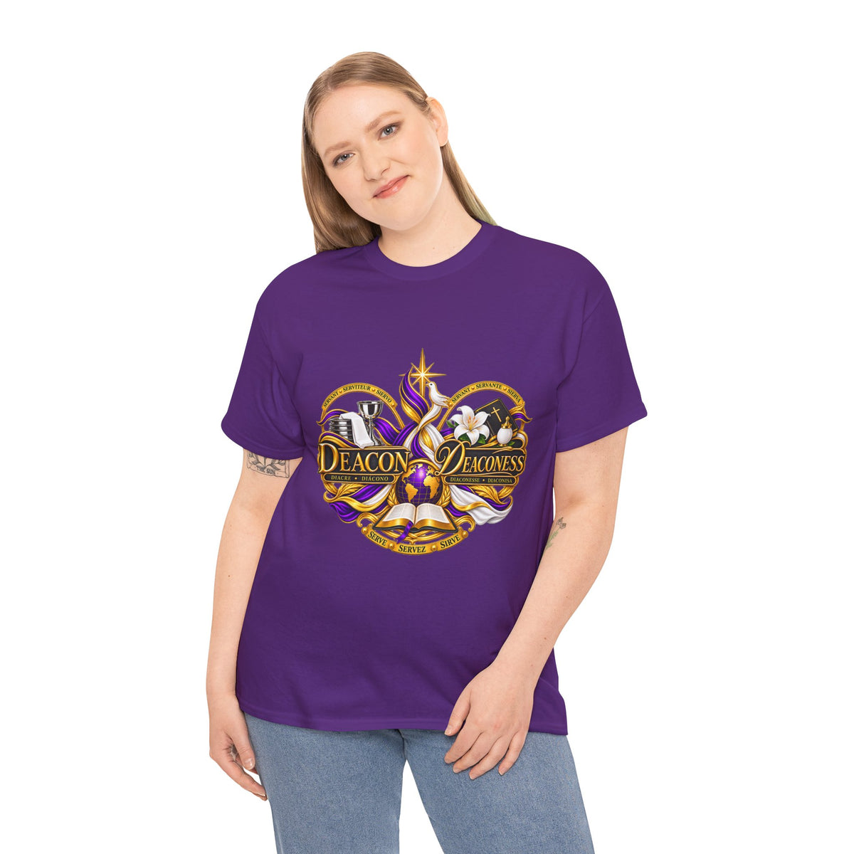 Deacon & Deaconess Heart Logo T-Shirt — Church Ministry Tee (Purple & Gold)