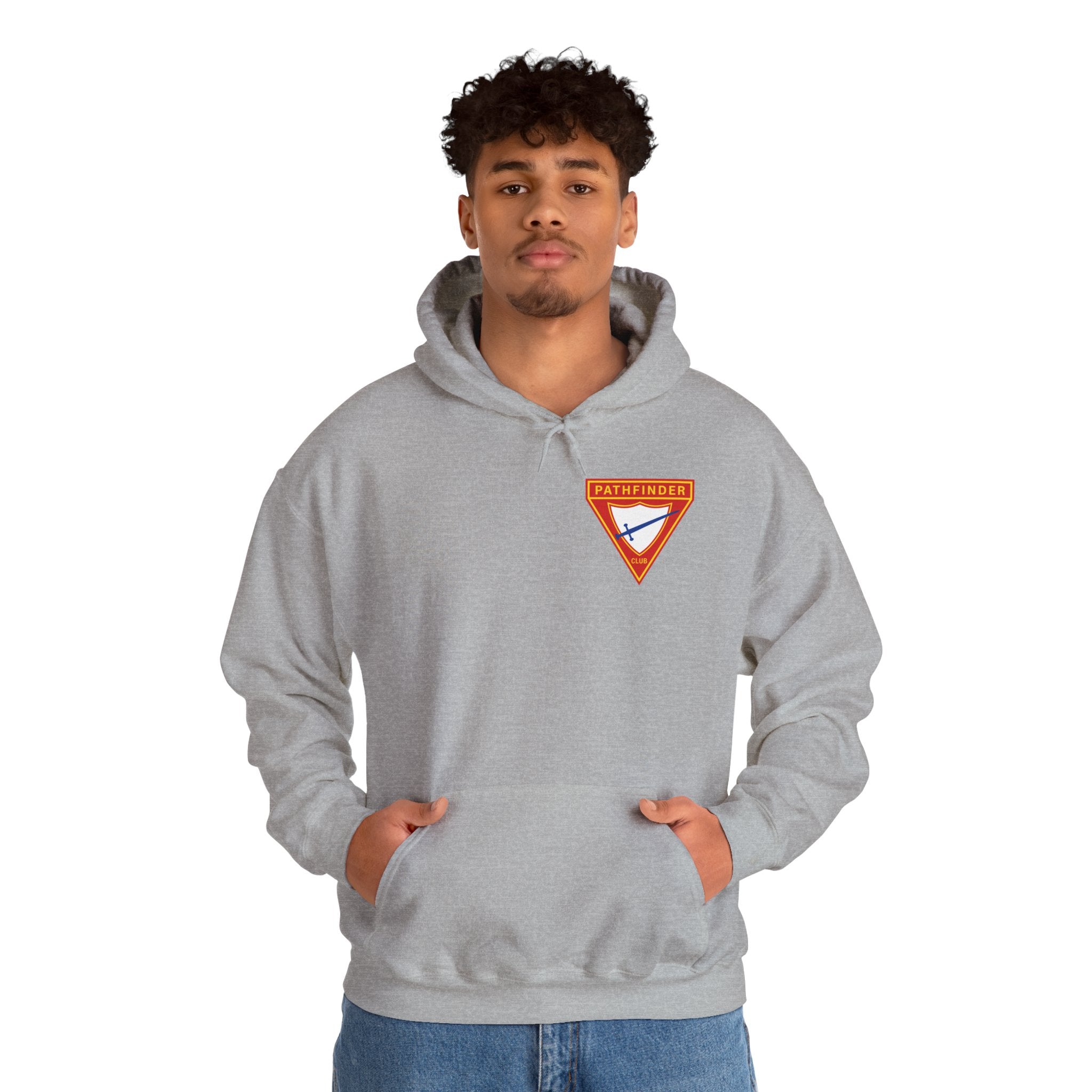 Pathfinder Club Hoodie — Vintage Triangle Patch Logo Hooded Sweatshirt
