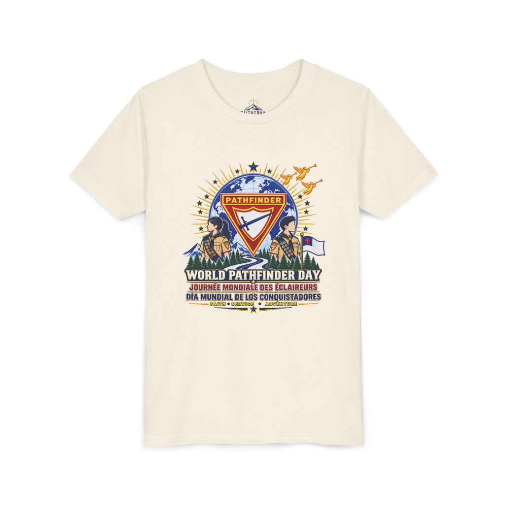 Youth Tee — World Pathfinder Day Badge Graphic (Trilingual)