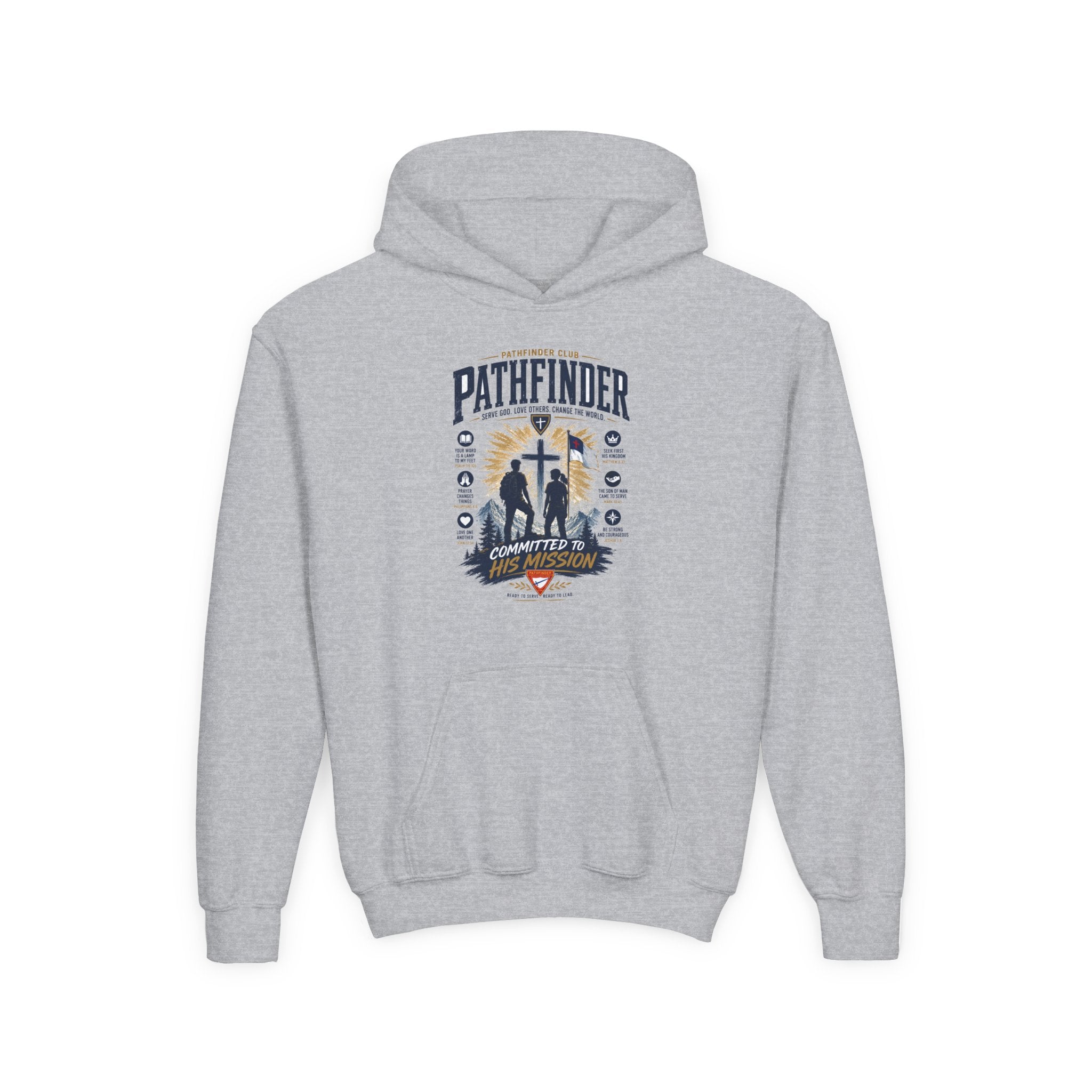Pathfinder Cross Silhouette youth hoodie | Christian scout adventure design