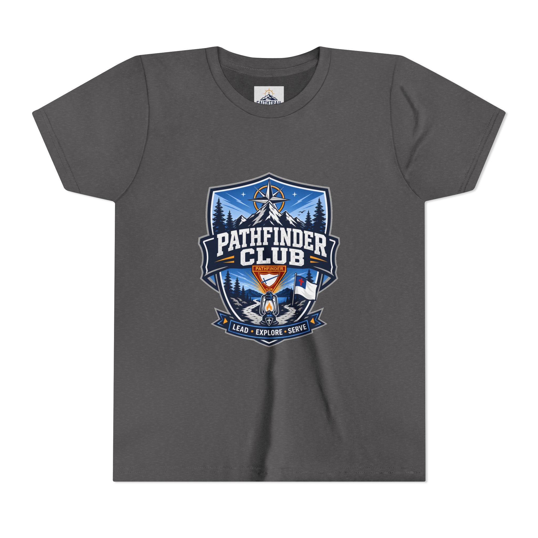 Pathfinder Club Youth T-Shirt | Camping Compass, Campfire, Pine Trees