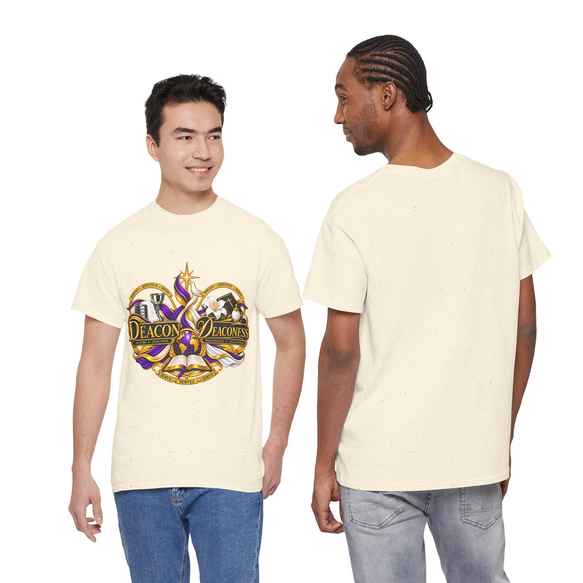 Deacon & Deaconess Heart Logo T-Shirt — Church Ministry Tee (Purple & Gold)