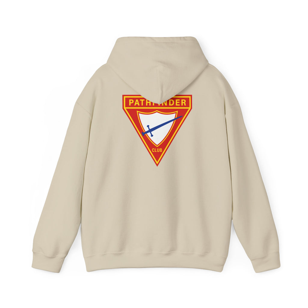 Pathfinder Club Hoodie — Vintage Triangle Patch Logo Hooded Sweatshirt