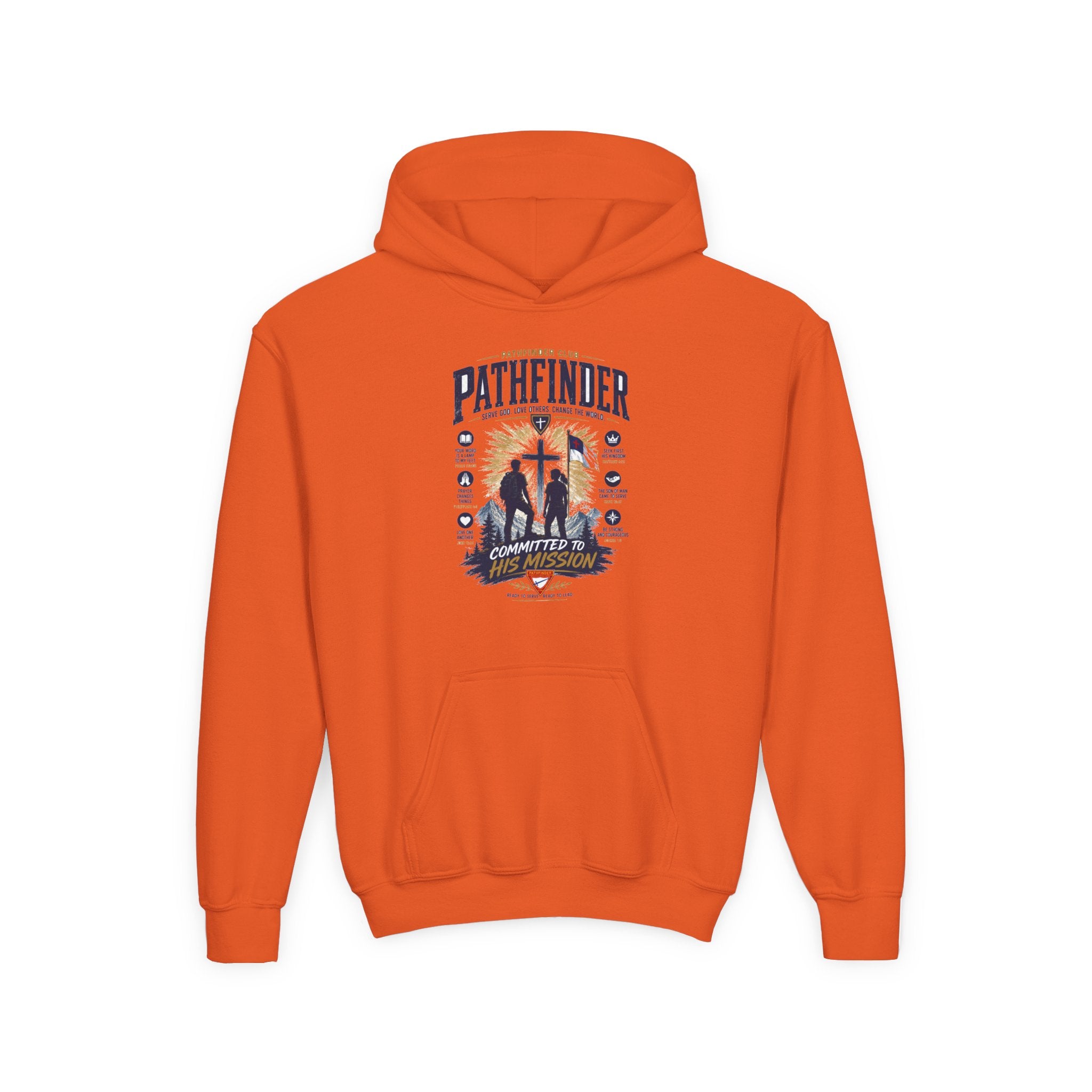 Pathfinder Cross Silhouette youth hoodie | Christian scout adventure design
