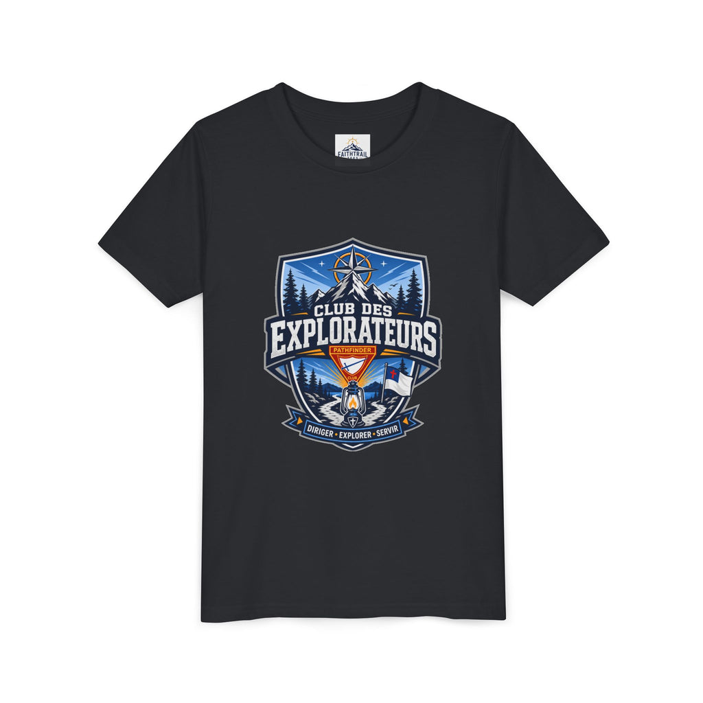 Explorateurs T-shirt pour les jeunes | Compas de camping, feu de camp, pins