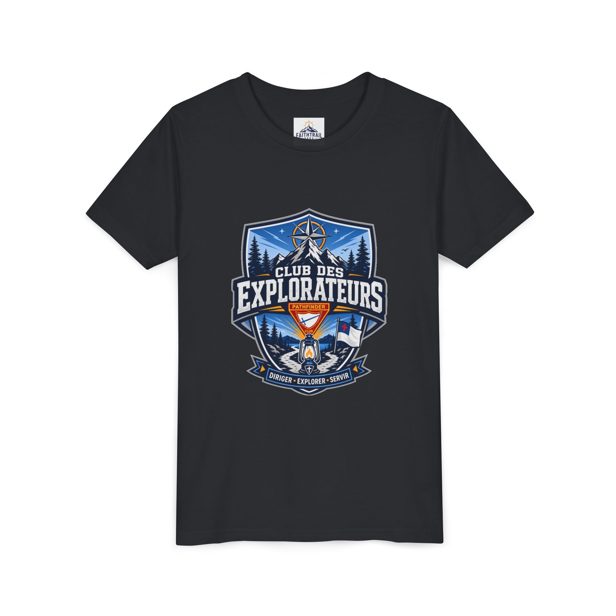 Explorateurs T-shirt pour les jeunes | Compas de camping, feu de camp, pins