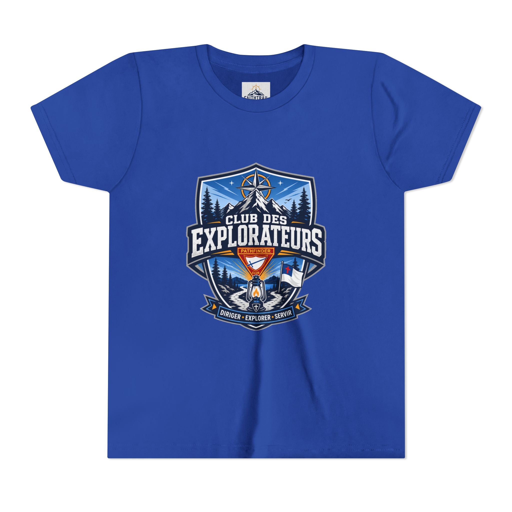 Explorateurs T-shirt pour les jeunes | Compas de camping, feu de camp, pins