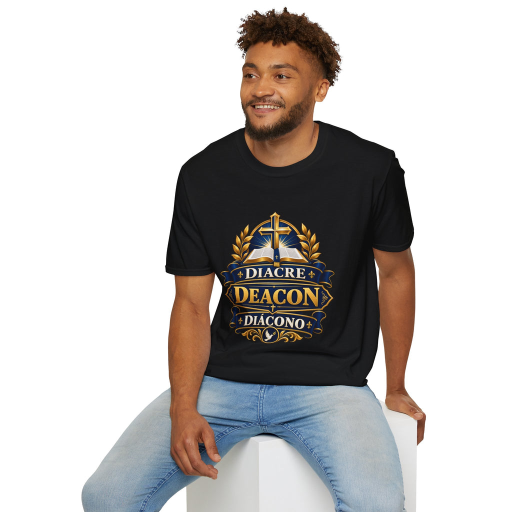 Deacon Faith T-Shirt — 'Diacre' Church Cross & Bible Emblem