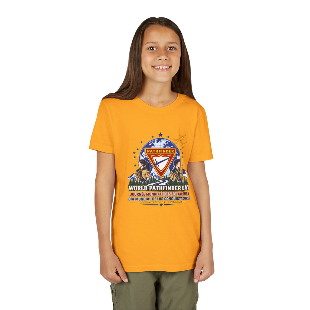 Youth Tee — World Pathfinder Day Badge Graphic (Trilingual)