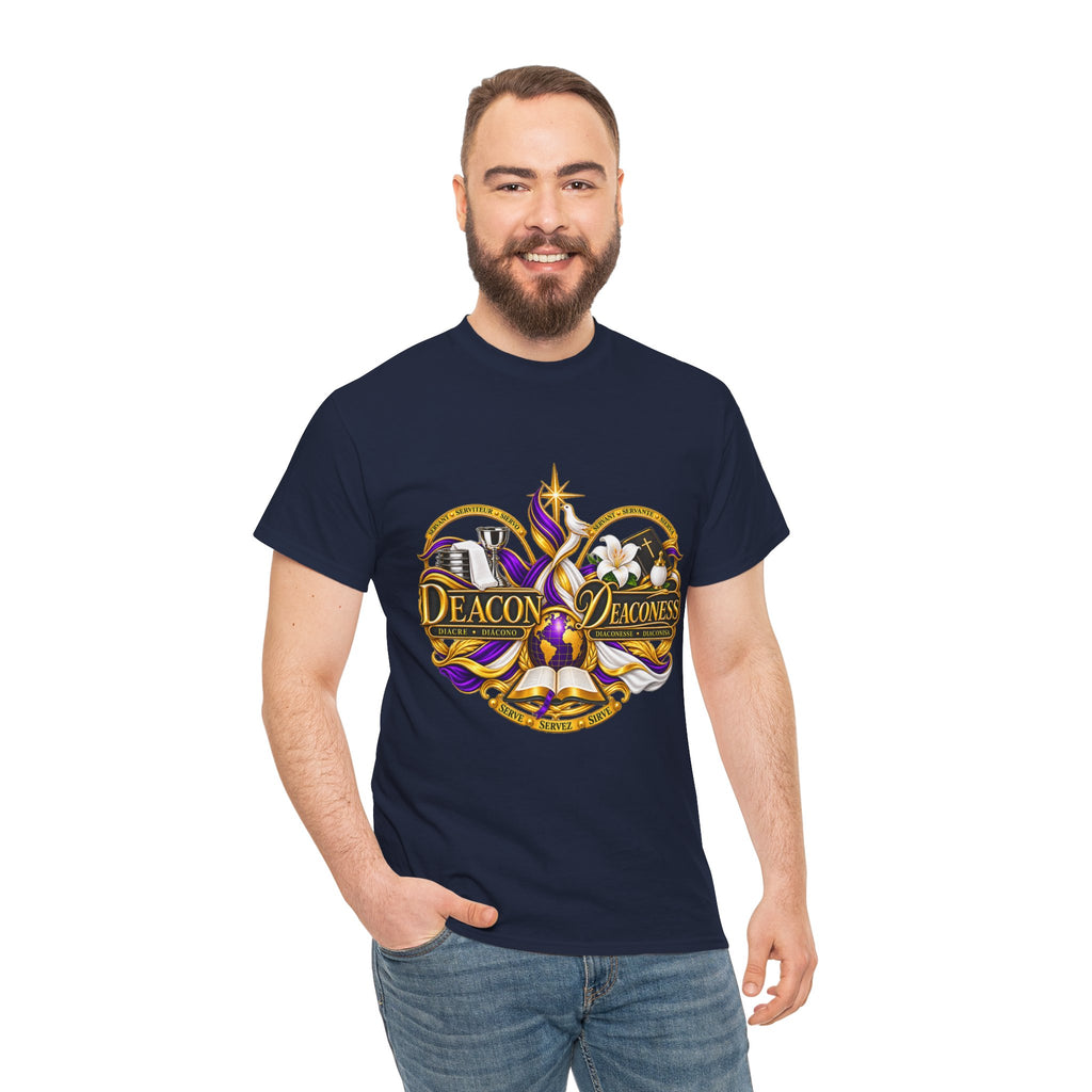 Deacon & Deaconess Heart Logo T-Shirt — Church Ministry Tee (Purple & Gold)