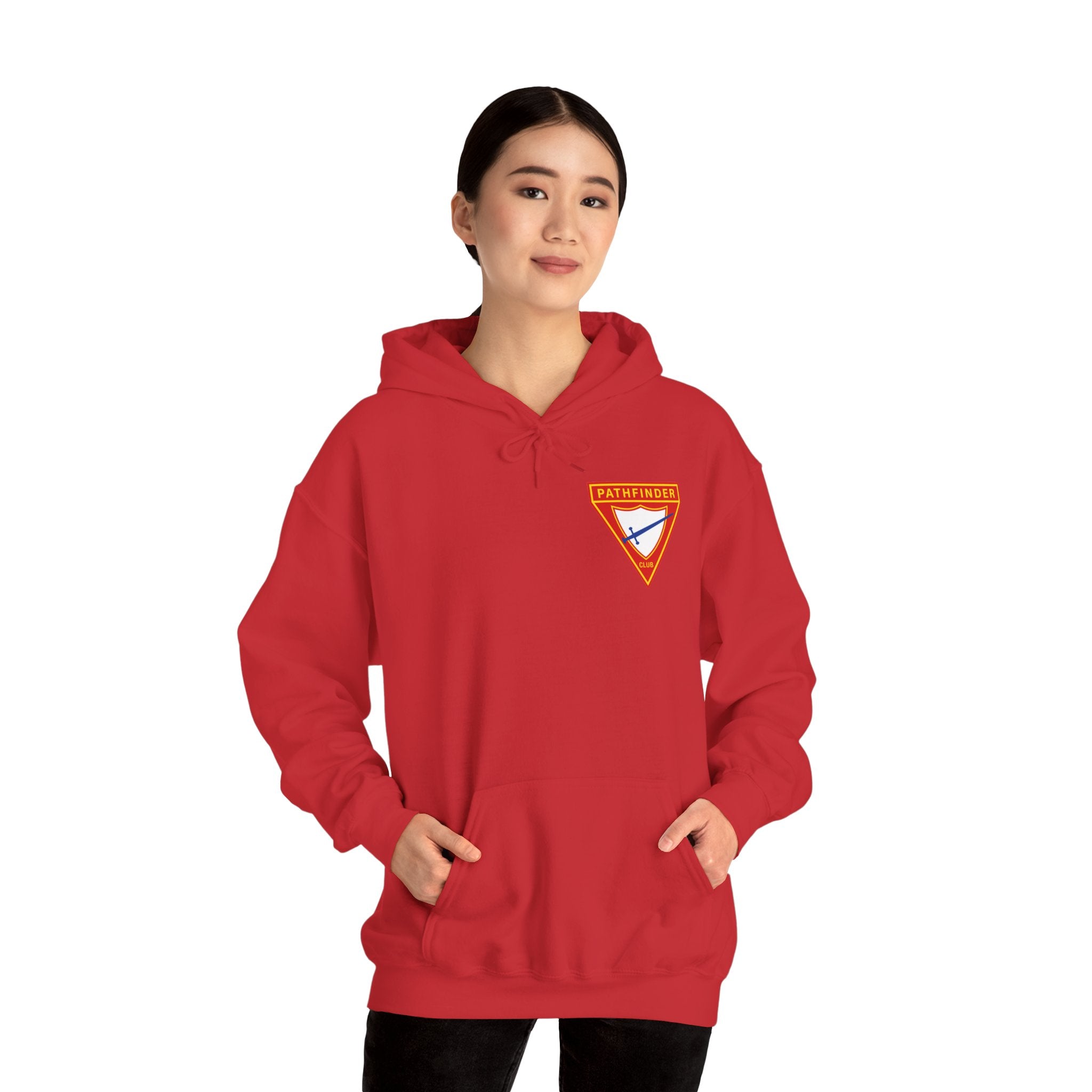 Pathfinder Club Hoodie — Vintage Triangle Patch Logo Hooded Sweatshirt