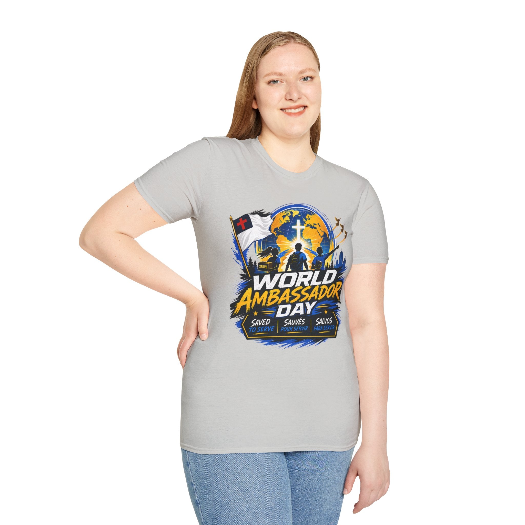 World Ambassador Day Adult Unisex T-Shirt | Christian Faith Cross Globe Design
