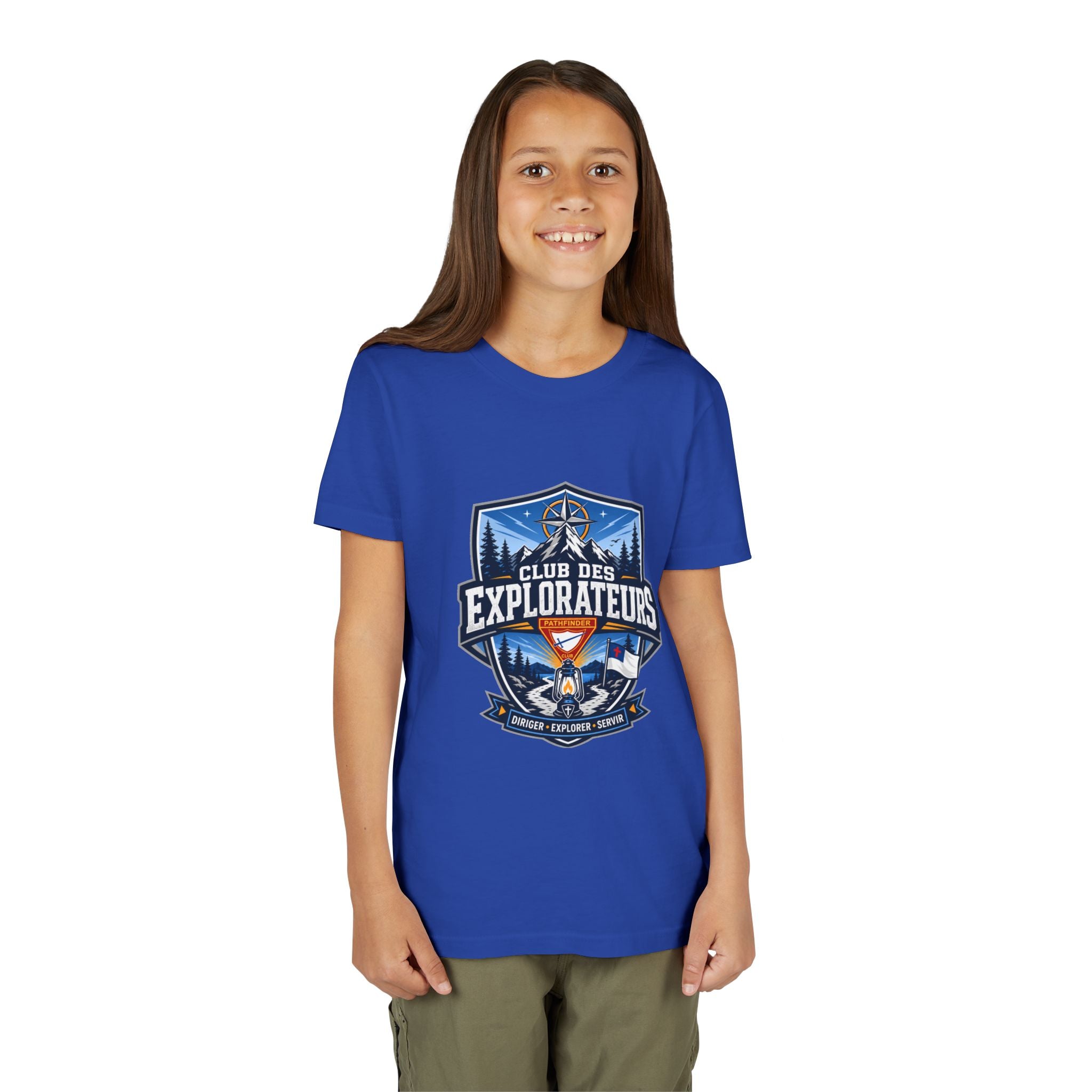 Explorateurs T-shirt pour les jeunes | Compas de camping, feu de camp, pins