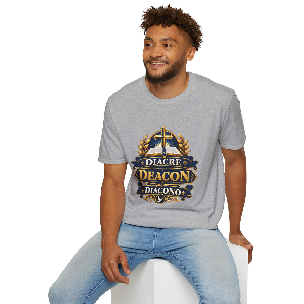 Deacon Faith T-Shirt — 'Diacre' Church Cross & Bible Emblem
