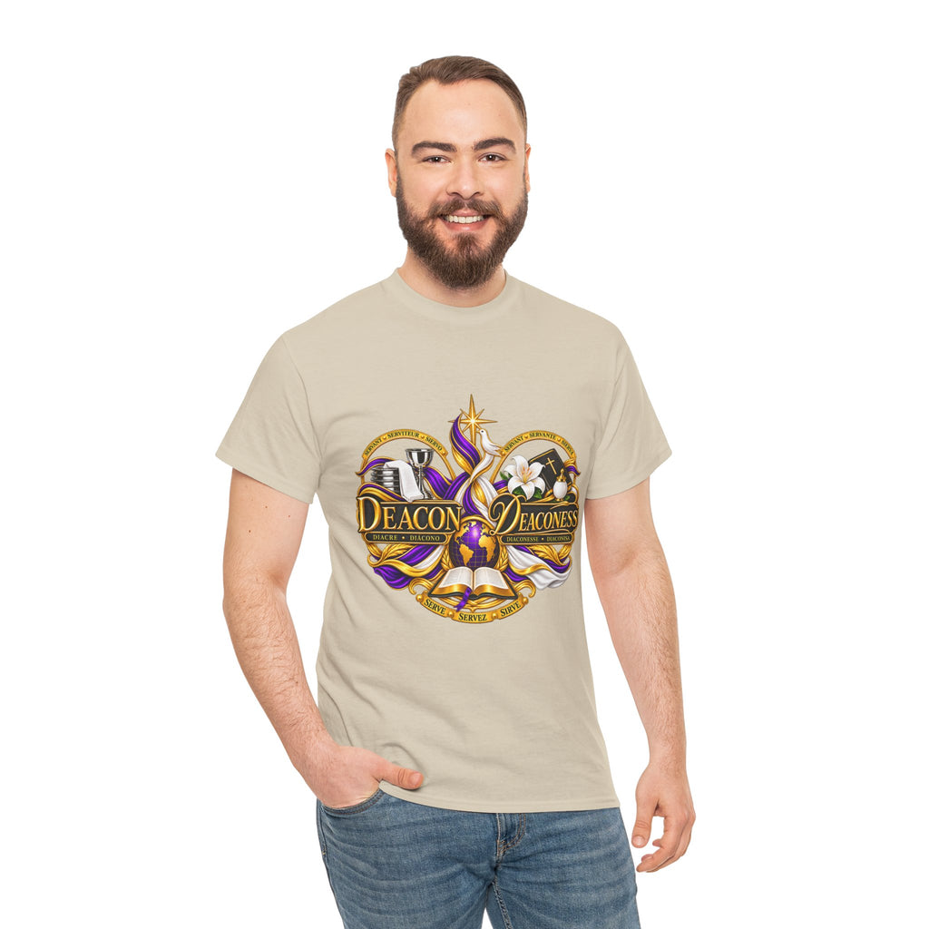 Deacon & Deaconess Heart Logo T-Shirt — Church Ministry Tee (Purple & Gold)