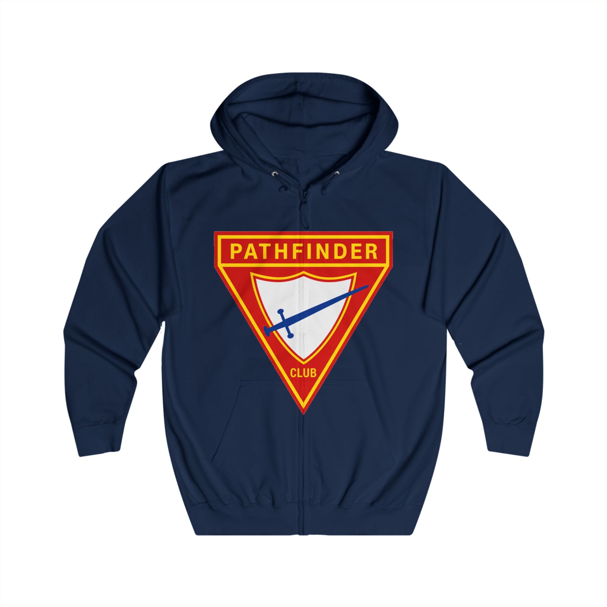 Pathfinder Club Zip Hoodie – Retro Shield Logo Hoodie