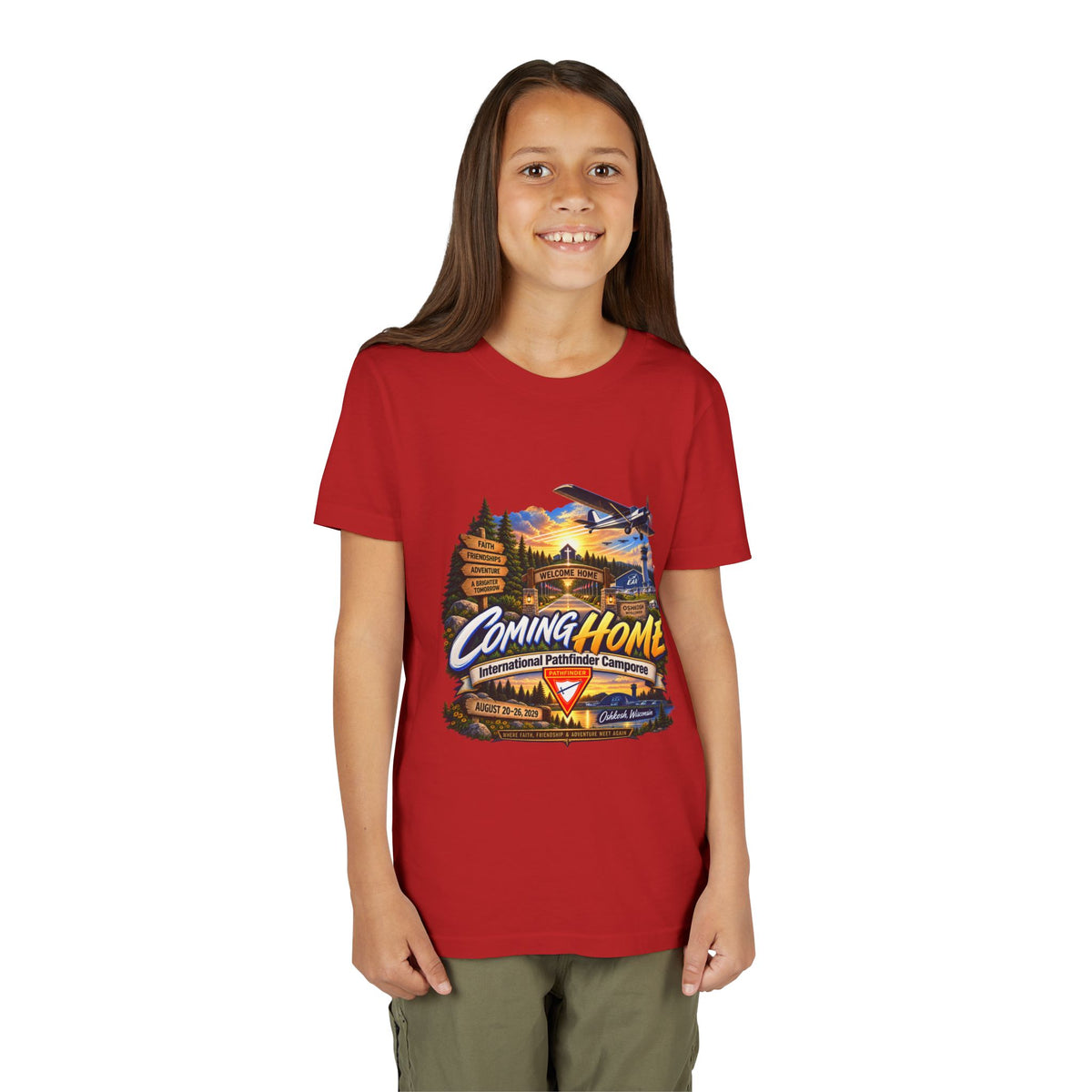 International Pathfinder Camporee - Stand Strong - Osh Kosh T-Shirt/Youth Tee — "Coming Home"