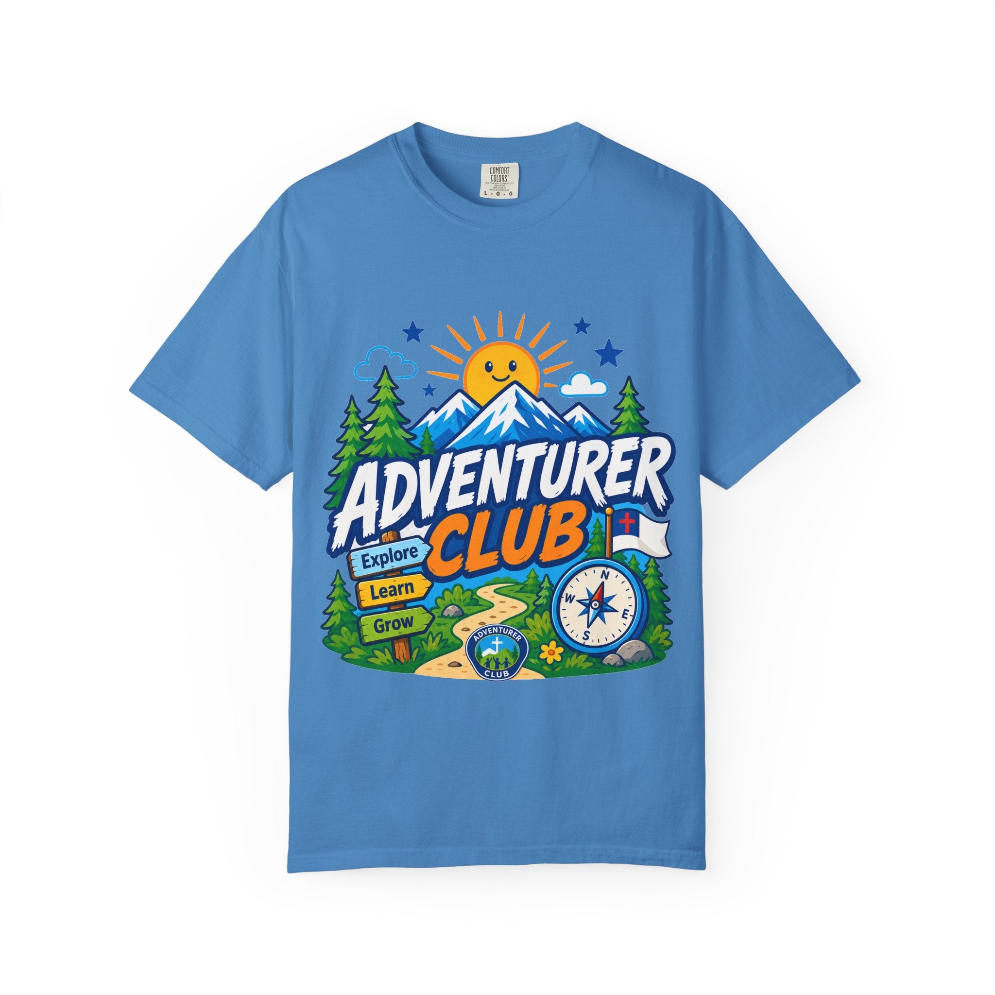 Adventurer Club Adult Unisex T-shirt | Camping Adventure Badge Graphic