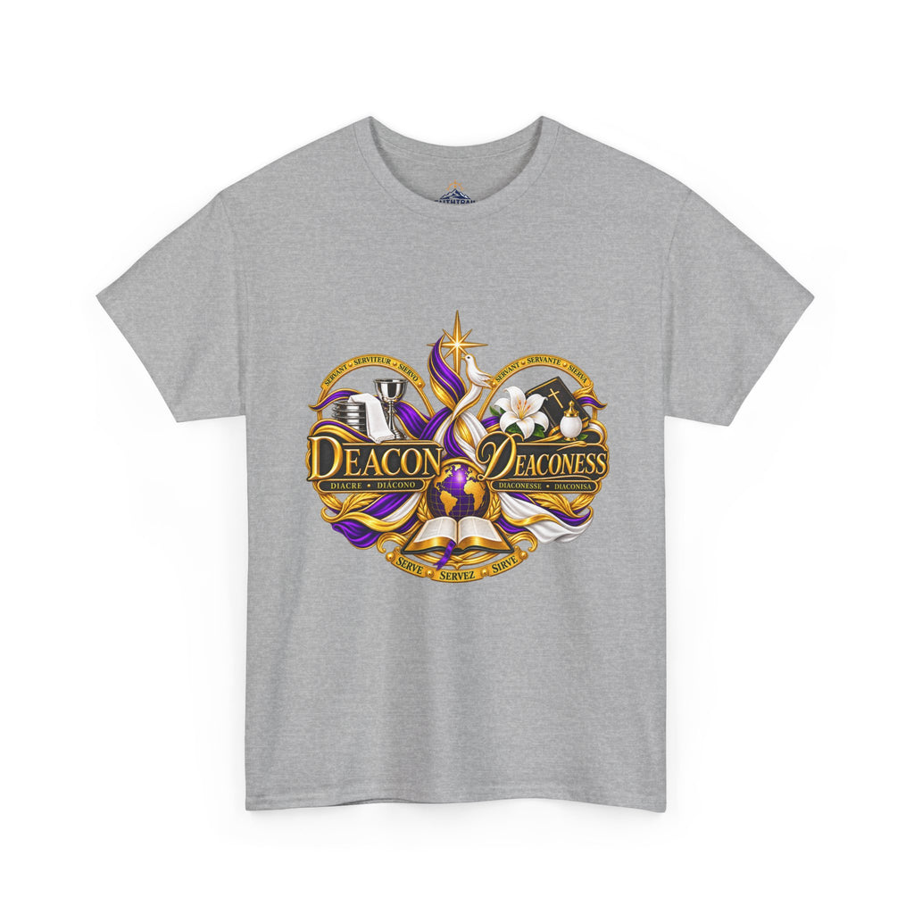 Deacon & Deaconess Heart Logo T-Shirt — Church Ministry Tee (Purple & Gold)