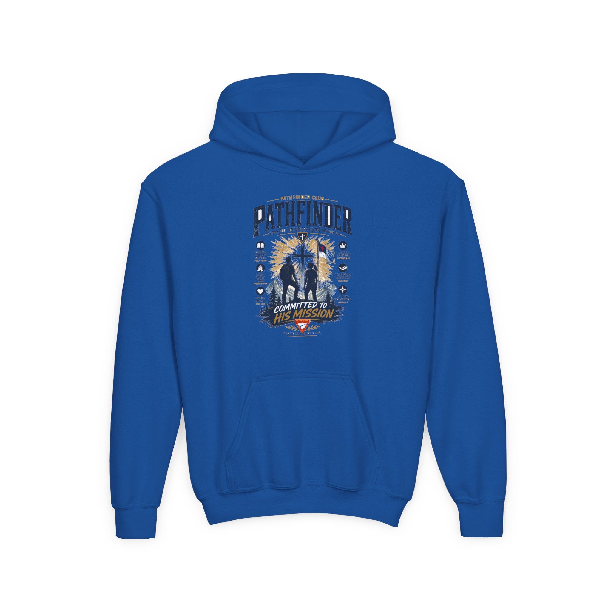 Pathfinder Cross Silhouette youth hoodie | Christian scout adventure design