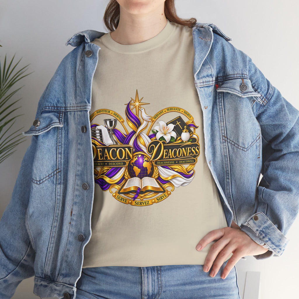 Deacon & Deaconess Heart Logo T-Shirt — Church Ministry Tee (Purple & Gold)