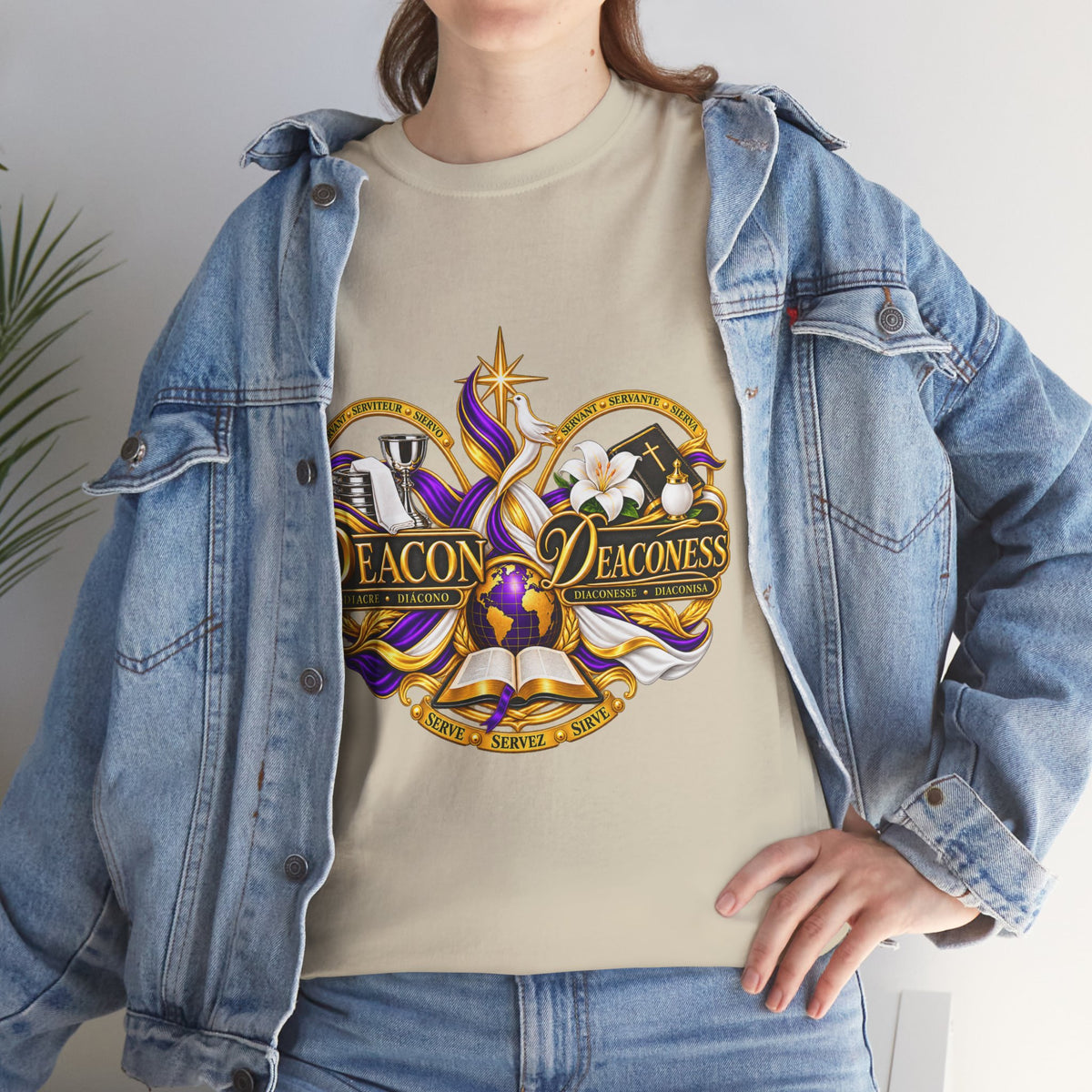 Deacon & Deaconess Heart Logo T-Shirt — Church Ministry Tee (Purple & Gold)