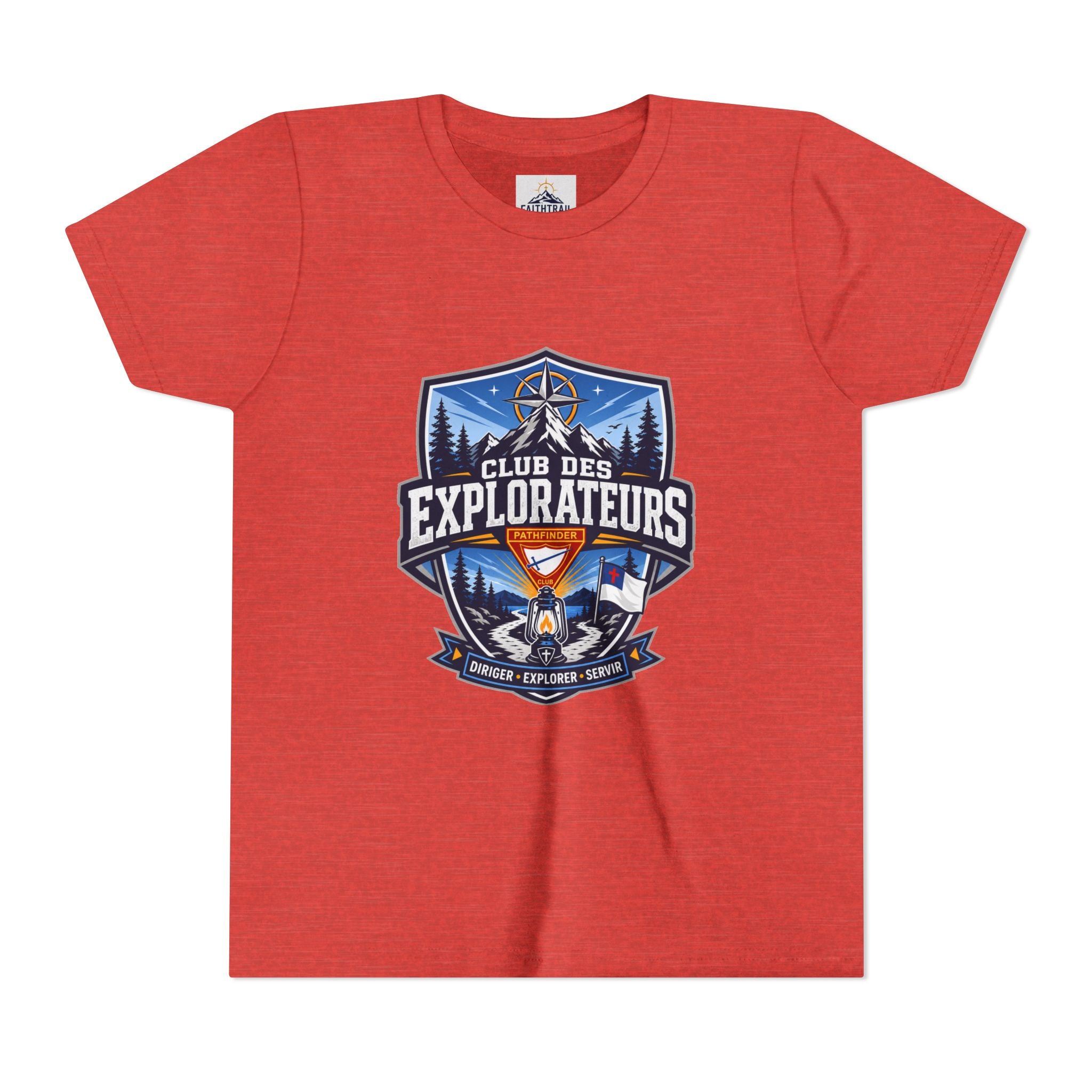 Explorateurs T-shirt pour les jeunes | Compas de camping, feu de camp, pins