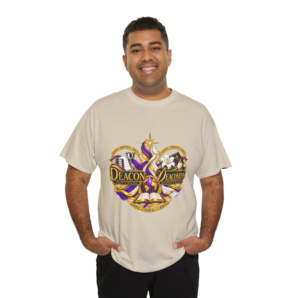 Deacon & Deaconess Heart Logo T-Shirt — Church Ministry Tee (Purple & Gold)